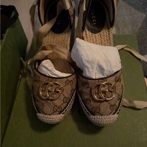 Gucci Women's Tan Espadrilles with Gold Accents
